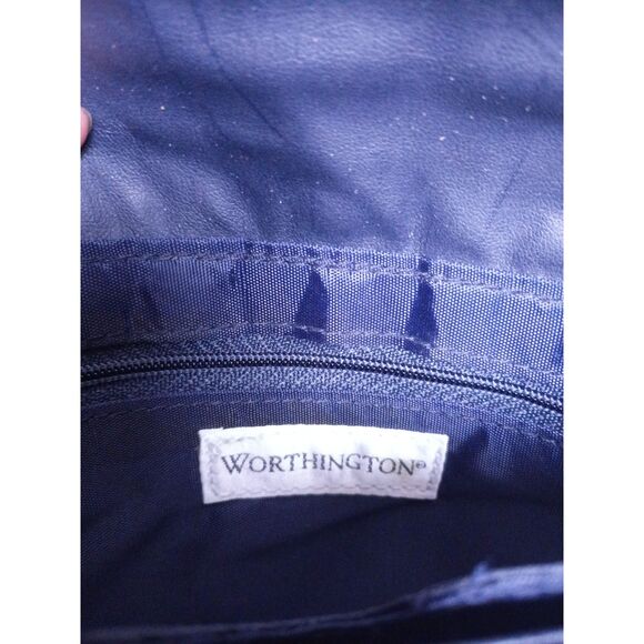 Vintage Worthington Leather Convertible Crossbody Bag Indigo Blue and Gold Chain - Picture 4 of 10